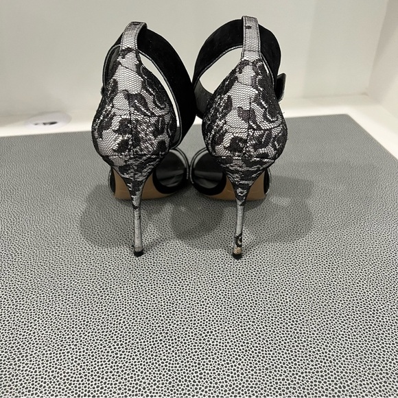 Nicholas KIRKWOOD 🖤 black suede, lace & silver 4 in. strappy heels EUC size 35 - Picture 4 of 14